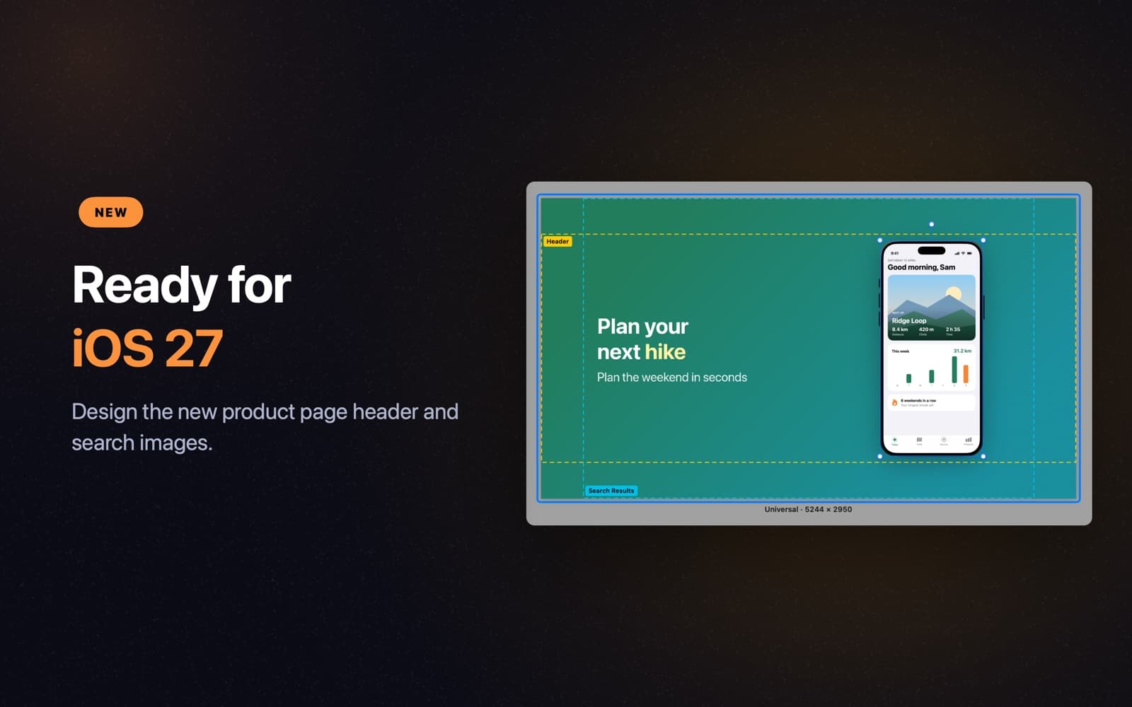 Ready for iOS 27. Design the new product page header and search images.